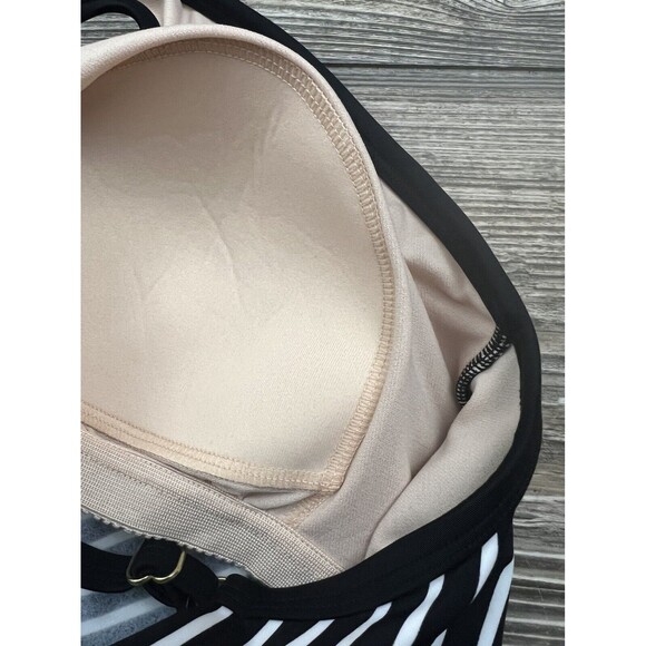 Kona Sol Tank Swimsuit Tankini Twist Front Padded Black/White Stripe Size SMALL - Picture 6 of 10